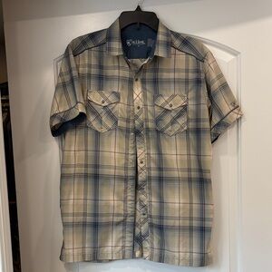 Men's Plaid Short Sleeve Shirt - Blue and Tan